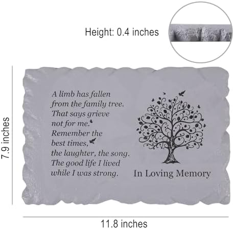 11.8 inches Long Tree of Life Song Polyresin Memorial Garden Stone, Memorial Stones for Loved Ones Outside, Memorial plaques, Sympathy Gifts for Loss of Loved one, Memorial Gifts (Grey Tree) - Image 2