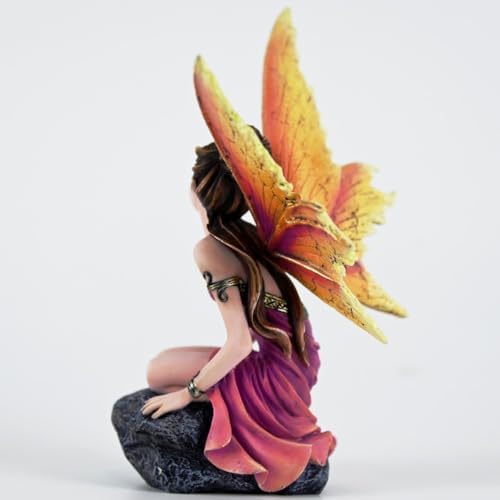 Fantasy Orange-Gold Gradient Wings Fairy Figurine, 6.1 Inch Rock Base Elf Statue, Hand-Painted Resin Decor for Indoor Garden Desk - Image 7