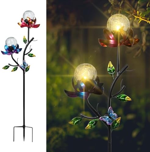 Decorative Solar Garden Light, Flower Glass Globe Stake For Lawn Yard by VCUTEKA