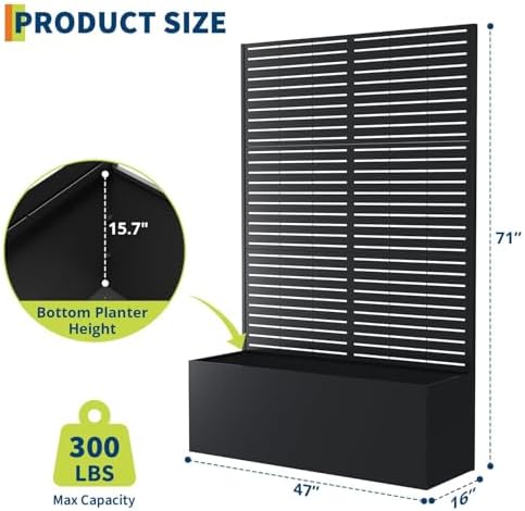 GarveeLife Metal Planter Box with Trellis 71"x47"x16", with Drainage Holes - Image 2
