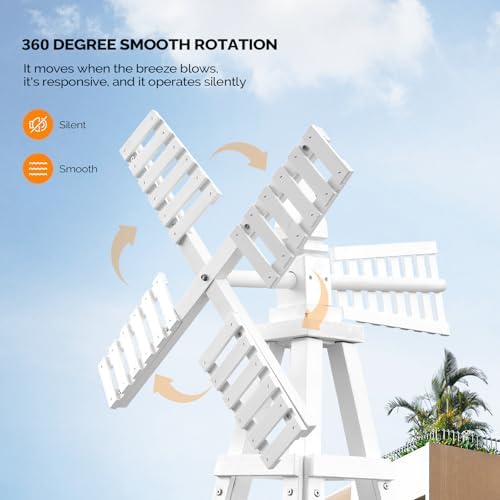 Wooden Windmill, Weather-Proof Wind Spinner, Outdoor Wind Mill for Garden Lawn Patio Decoration (White, Large) - Image 4