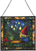 Gnome in Rainy Window Stained Glass Suncatcher – Square Hanging Window Panel for Home or Greenhouse – Whimsical Glass Art Gift for Garden Lovers, Christmas, Halloween, Father Days C6Ziju by Custom