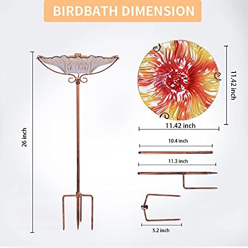 MUMTOP Glass Bird Bath for Outside, Red Bird Feeder Birdbaths for Oudoors - Image 4