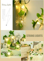 Artificial Flower Vine String Lights With Green Leaves Decor|Led Copper Wire Fairy Lights|Romantic Artificial Plants Ambiance Lamps For Party Christmas Bedroom,A-Warm White,5m(16.4ft)-50LED-USB - Image 6