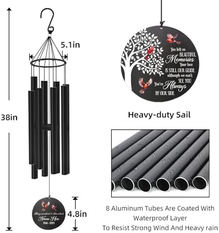 Personalized Sympathy Wind Chimes Outdoor Deep Tone, Memorial Wind Chime for the Loss of a Loved One, in Loving Memory Wind Chime, Bereavement Gift/Memorial Gift for Condolence - Image 2