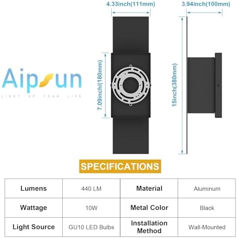 Aipsun 4 Pack Outdoor LED Up Down Wall Sconces, Black Modern Porch Lights - Image 6