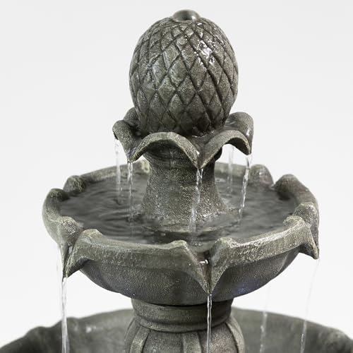 42.2'' Tall 3 Tiered Outdoor Water Fountain, Like Stone Bird Bath Fountain, Elegant Cascading Waterfall Water Feature Decor for Garden, Yard, Patio Landscape Ornament (Grey) - Image 5
