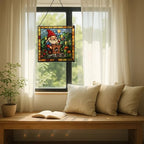 Gnome with Insect Hotel Stained Glass Suncatcher – Square Hanging Window Panel for Home, Garden, Nursery, Halloween, Christmas, Memorial Day – Whimsical Glass Art Gift for Gnome Lovers zyi931 - Image 7