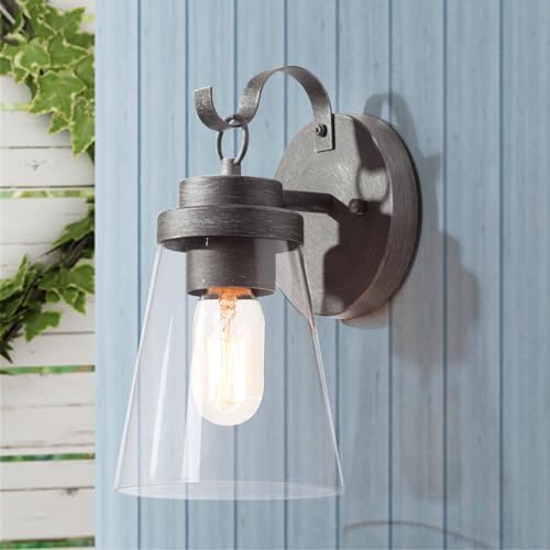 LALUZ Outdoor Wall Light, Waterproof Exterior Wall Sconce with Clear Glass Shade, Anti-Rust Outdoor Wall Lantern for Porch, Patio, Garage by LALUZ
