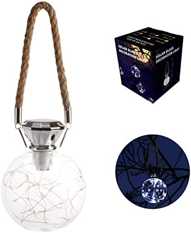 RNEHON Outdoor Solar Lantern,Hanging Solar Lanterns Waterproof Crackle Glass Ball,Solar Garden Lights Yard Decor Christmas Lantern for Tree Fence Patio (Cold White) by MRNEHON