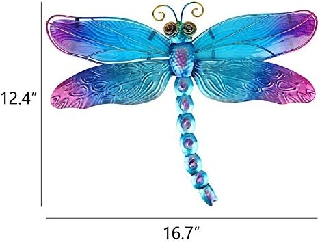John's Studio Metal Dragonfly Wall Decor Bathroom Glass Art Iron Sculpture Outdoor Orange Hanging Decoration for Home Bedroom Garden Patio Porch or Fence - Blue - Image 3