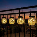 4 Pack Small Solar Lanterns Outdoor Waterproof, Cracked Glass Hanging Globe Lights for Backyard Patio Garden Pathway Balcony and Table Decor, Warm White- Gifts for Women Mom Homeowners by Fairdeer