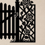 Rose Garden Gate Metal Wall Art WallArt Decor Metal Signs Metal Outdoor Decor Elegant Farmhouse Rustic Style Wall Sculpture Hanging Plaque Ornament Home Decoration for Living Room Bedroom (Black,20inch) - Image 3