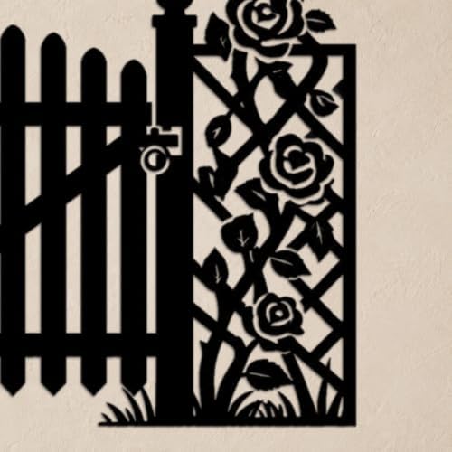 Rose Garden Gate Metal Wall Art WallArt Decor Metal Signs Metal Outdoor Decor Elegant Farmhouse Rustic Style Wall Sculpture Hanging Plaque Ornament Home Decoration for Living Room Bedroom (Black,20inch) - Image 3
