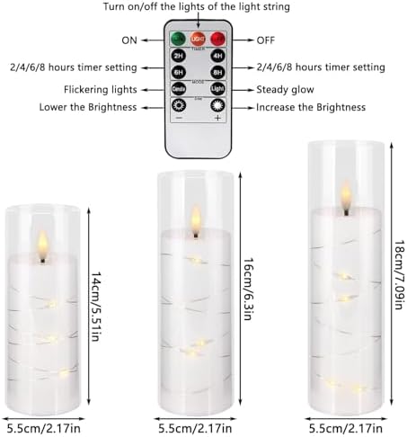 12 Pack Acrylic Flameless Candles,with Embedded Star String, Battery Operated Candles Flickering LED Pillar Candles with Remote Control and Timer, Ideal for Indoor/Outdoor Decor,Wedding,BBQ and Gift. - Image 3
