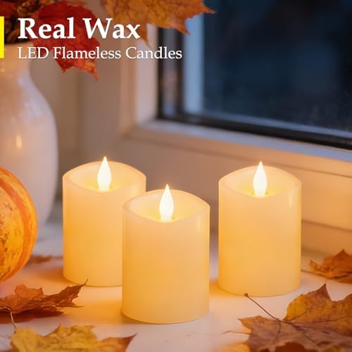 3x4 inch Flameless Candles: Realistic Flameless LED, Battery-Powered Pillar Candles with Remote & Timer, Fake Candles for Fall Decor, (Ivory, 3"*4"-3pcs) - Image 2