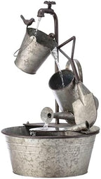 Alpine Corporation YHL106 Outdoor Floor 3-Tiered Metal Garden Tools Water Fountain, Tools and Faucet Waterfall, 28", Gray by Unknown