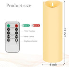 12" Tall Flameless Candles, Waterproof LED Pillar Candles with Remote Timer - Image 2