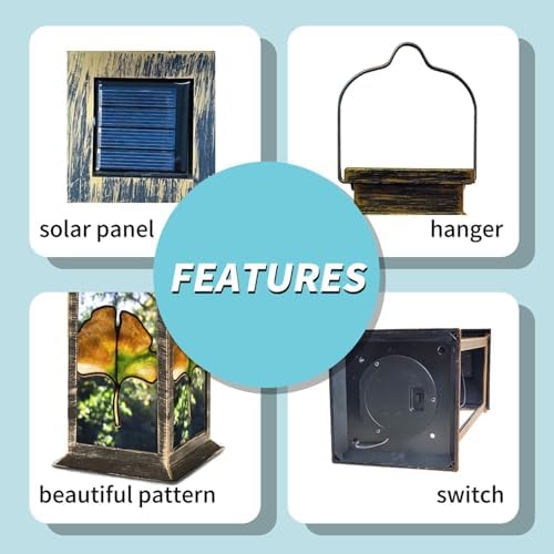 Solar Lantern Ginkgo Leaf Stained Glass Multicolor Tree Sunlight Green Outdoor Waterproof Garden Hanging Lantern Solar Powered Lighting Outside Table Lamp for Patio Deck Camping 1 Pack - Image 4