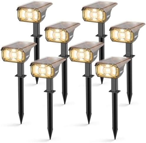 LEREKAM 3 Brightness Modes Solar Outdoor Lights, 360 Degree Adjustable Lighting Angle with 40 LED's, Spotlights Outdoor Waterproof Auto On or Off Solar Garden Lights 8 Pack by LEREKAM