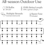 Brightech Ambience Pro 105Ft LED String Lights - 2W Commercial Grade Patio Lighting Outdoor Waterproof - Heavy Duty Dimmable Vintage Edison Porch Lights for Outside, Backyard - 34 Bulbs, Soft White - Image 5