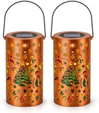 Solar Christmas Lanterns Outdoor 2 Pack, Multicolor Hanging Metal Lights by LightUpYourHalloween