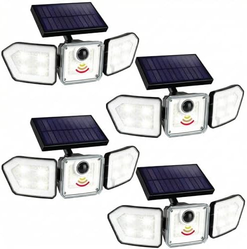 Bionic Flood Light 4 Pk Solar Lights Outdoor Waterproof, Ultra Bright 89 LEDs, 3 Heads Wide Angle Motion Sensor Outdoor Lights for Security, Wall, House, Spot Light, IP65 Waterproof – Stakes Included by BellHowell