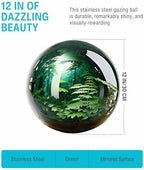 12 Inch Stainless Steel Gazing Ball, Garden Gazing Globe Mirror Ball, Polished Shiny Sphere for Garden Yard Outdoor, Swimming Pool Decoration (Green) - Image 2