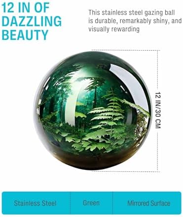 12 Inch Stainless Steel Gazing Ball, Garden Gazing Globe Mirror Ball, Polished Shiny Sphere for Garden Yard Outdoor, Swimming Pool Decoration (Green) - Image 2