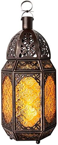 Lewondr Ramadan Lantern Decorations, Glass Moroccan Bookshelf Lantern, Gold by Lewondr