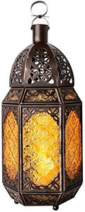 Lewondr Ramadan Lantern Decorations, Glass Moroccan Bookshelf Lantern, Gold by Lewondr