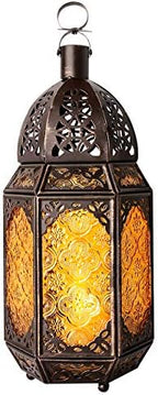 Lewondr Ramadan Lantern Decorations, Glass Moroccan Bookshelf Lantern, Gold by Lewondr
