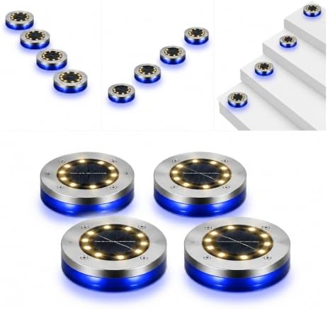Ground Lights, 12LED Solar Power Disk Light Outdoor Garden(Warm Side-Warm) - Image 4