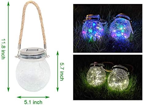 2 Pack Hanging Solar Powered LED Lights,Cracked Glass Ball Light, Waterproof Outdoor Christmas Decorative Lantern for Garden, Yard, Patio, Lawn (Colorful) - Image 3