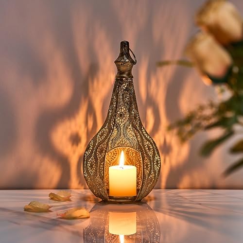 11.6inch Moroccan Lantern Lamp Decorative Candle Holders for Ramadan Decorations, Hanging, Outdoor Patio or Porch, Indoor Home Decor（Bronze） by Degruand