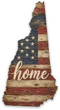 New Hampshire "Home" State Shape Sign — Vintage American Flag Wall Decor — UV-Printed Aluminum (Not Real Wood) — Patriotic State Pride Art for Indoors & Outdoors — Made in USA by MRC+Wood+Products