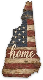 New Hampshire "Home" State Shape Sign — Vintage American Flag Wall Decor — UV-Printed Aluminum (Not Real Wood) — Patriotic State Pride Art for Indoors & Outdoors — Made in USA by MRC+Wood+Products
