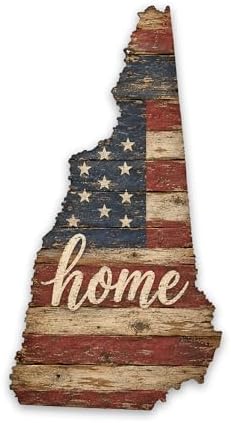 New Hampshire "Home" State Shape Sign — Vintage American Flag Wall Decor — UV-Printed Aluminum (Not Real Wood) — Patriotic State Pride Art for Indoors & Outdoors — Made in USA by MRC+Wood+Products