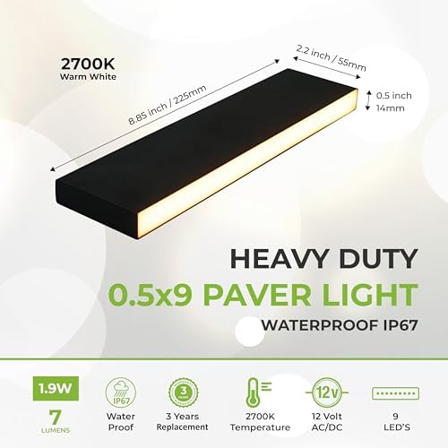LUMENGY Slim Paver Light 0.5x9 Inch (0.55x8.85), for Driveway, Pathway, Walkway and Paver Borders, 2700K Glare-Free Linear Lighting, IP67 Waterproof, 12V, Drive-Over Rated, 12-Pack - Image 2