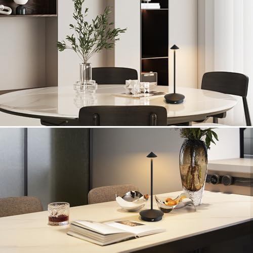 2 Pack Aluminum Cordless Table Lamp, 6000mAh Rechargeable Table Lamps, Portable Touch LED Lamp, Outdoor Waterproof Dimmable Cordless Rechargeable Table Lamps for Restaurant/Patio- Black (BK-Black) - Image 2