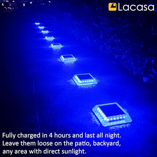 Lacasa Solar Deck Lights, 4 Pack 30LM LED Dock Lights Blue Light, Outdoor Solar Powered Step Lights Light up All Night IP68 Waterproof Auto ON/Off for Garden Stairs Driveway Pathway Lighting - Image 5