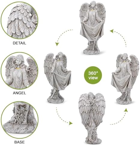 basen Angel Garden Statue Outdoor, Memorial Angel Figurine for Grave Yard Lawn, Resin Praying Angel Sculpture for Cemetery Decoration, Sympathy Gift, Spiritual Garden Decor - Image 5