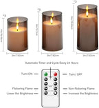 kakoya Flickering Flameless Candles Battery Operated with Remote and 2/4/6/8 H Timer Acrylic Led Pillar Candles Pack of 9 (D 3" xH 4" 5" 6") with Realistic 3D Wick Candles for Home Decor(Grey) - Image 5