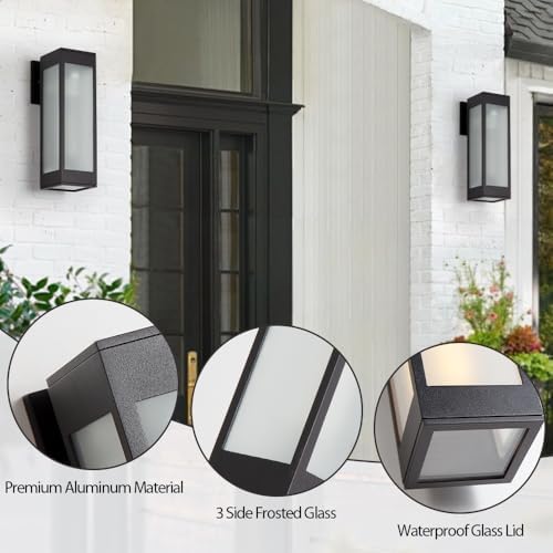 Cerdeco 13" Black Modern Outdoor Wall Sconce with 3 Side Frosted Glass - Image 2