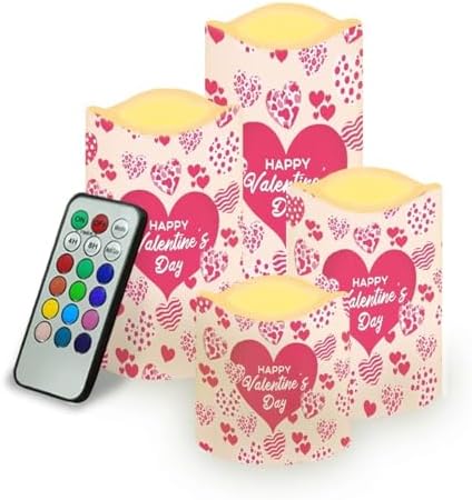 Pink Valentine Flameless Pillar Candles Set of 4 Battery Operated Candles with Remote Control and Timer Color Changing LED Electric Candles for Outdoor Indoor Wedding Party Decor by YUVAMAGIMO