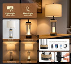 OYEARS 25" Table Lamps Set of 2 with Night Light, Rustic Bedside Lamps with USB C+A Charging Ports, Black Metal Lamp with Rope Accent and Frosted Glass, Farmhouse Lamps for Living Room Bedroom - Image 3