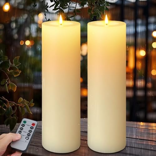 14"×4" Large Outdoor Flameless LED Candles, IP45 Waterproof, Ivory 2 Pack by Lightupyourlife