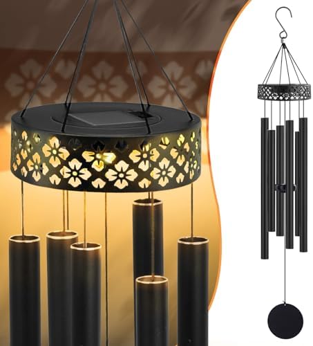 42" Solar Deep Tone Wind Chimes for Outside Clearance, Solar Large Metal Windchimes for Loss of Loved One, Memorial Heavy Duty Chimes Outdoor for Garden,Sympathy Gifts,Black by JMsuertes