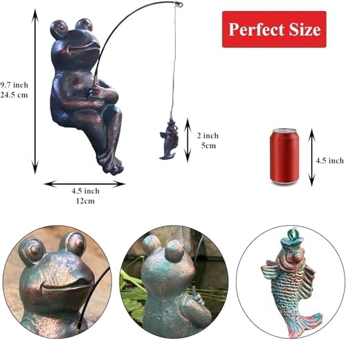 Frog Fishing Statue Garden Decor – 9.8" Weatherproof Resin Frog Fishing Sculpture Decor for Fish Ponds, Koi Ponds, Waterfalls, Poolside & Outdoor Gardens– Resin Figurine for Indoor & Outdoor Décor - Image 2