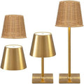 Waterproof Outdoor Rechargeable Cordless Set of 2 Table Lamp with Wicker Shade, Battery Operated Portable Table Light with Adjustable Height Pole, for Patio Restaurant Kitchen (Gold 2 Pack) by Unknown
